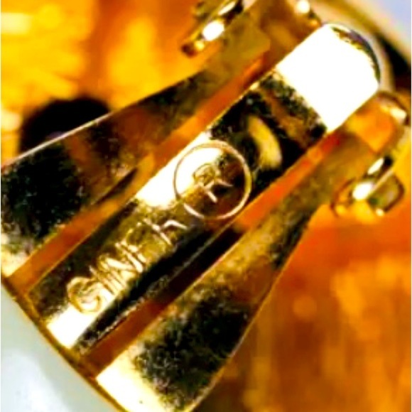 Ciner Large Vintage Gold Tone Black Enamel & Crystal Earrings - Picture 7 of 8